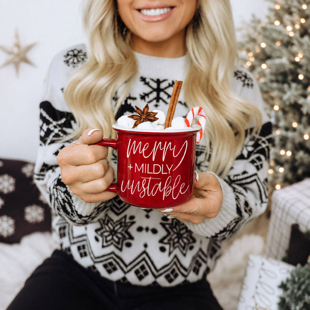 Merry and Unstable Ceramic Coffee Mug Funny Christmas Cheeky Gift for Friends