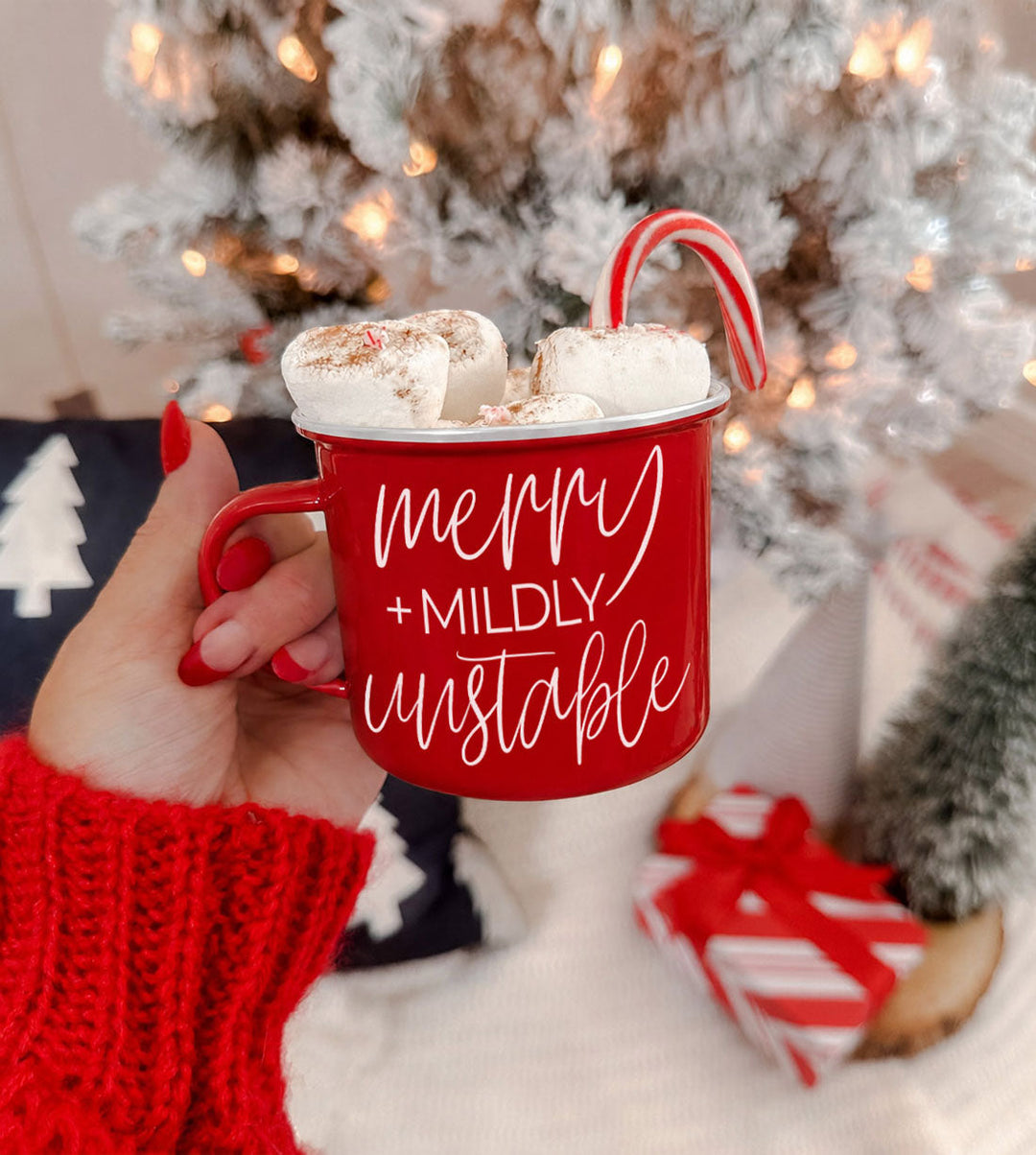 Merry and Unstable Ceramic Coffee Mug Funny Christmas Cheeky Gift for Friends