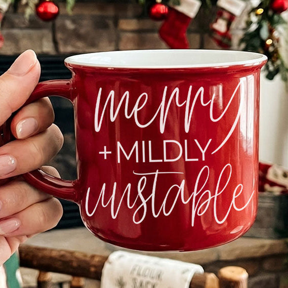 Merry and Unstable Ceramic Coffee Mug Funny Christmas Cheeky Gift for Friends