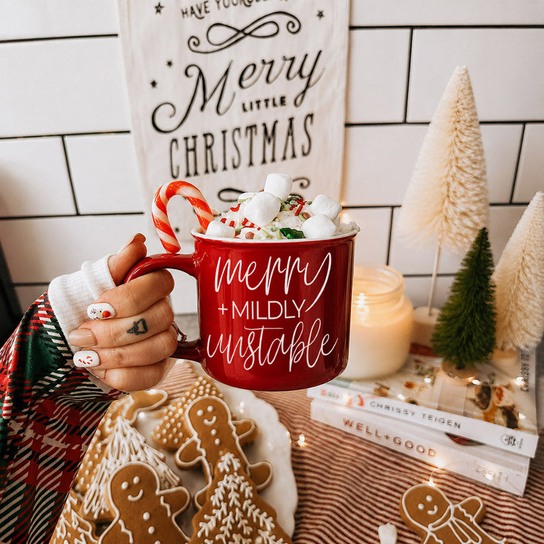 Merry and Unstable Ceramic Coffee Mug Funny Christmas Cheeky Gift for Friends