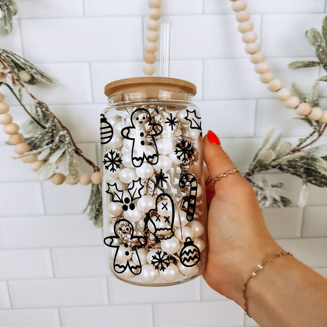 Christmas Variety Glass Tumbler 17oz Bamboo Lid Straws Holiday Fun Gifts for Her