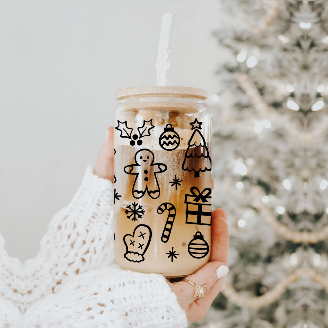 Christmas Variety Glass Tumbler 17oz Bamboo Lid Straws Holiday Fun Gifts for Her