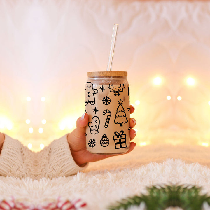 Christmas Variety Glass Tumbler 17oz Bamboo Lid Straws Holiday Fun Gifts for Her
