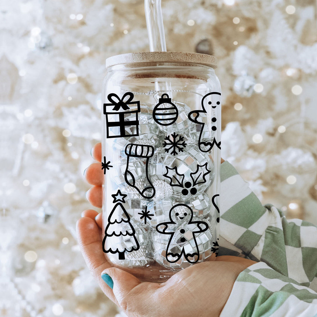 Christmas Variety Glass Tumbler 17oz Bamboo Lid Straws Holiday Fun Gifts for Her