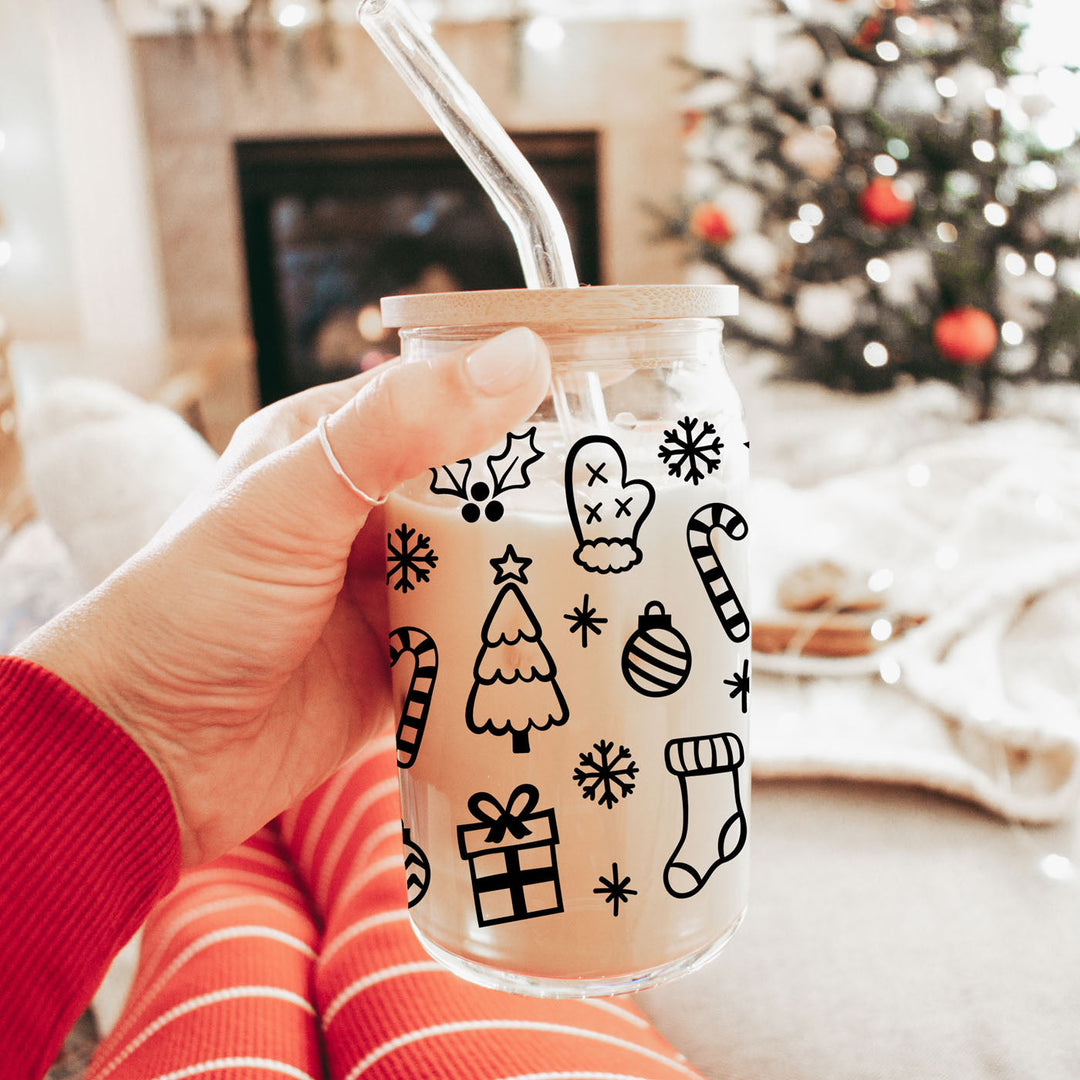 Christmas Variety Glass Tumbler 17oz Bamboo Lid Straws Holiday Fun Gifts for Her