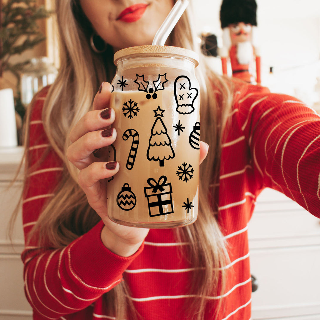 Christmas Variety Glass Tumbler 17oz Bamboo Lid Straws Holiday Fun Gifts for Her