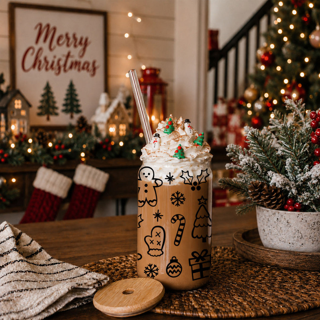 Christmas Variety Glass Tumbler 17oz Bamboo Lid Straws Holiday Fun Gifts for Her