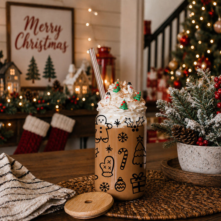 Christmas Variety Glass Tumbler 17oz Bamboo Lid Straws Holiday Fun Gifts for Her