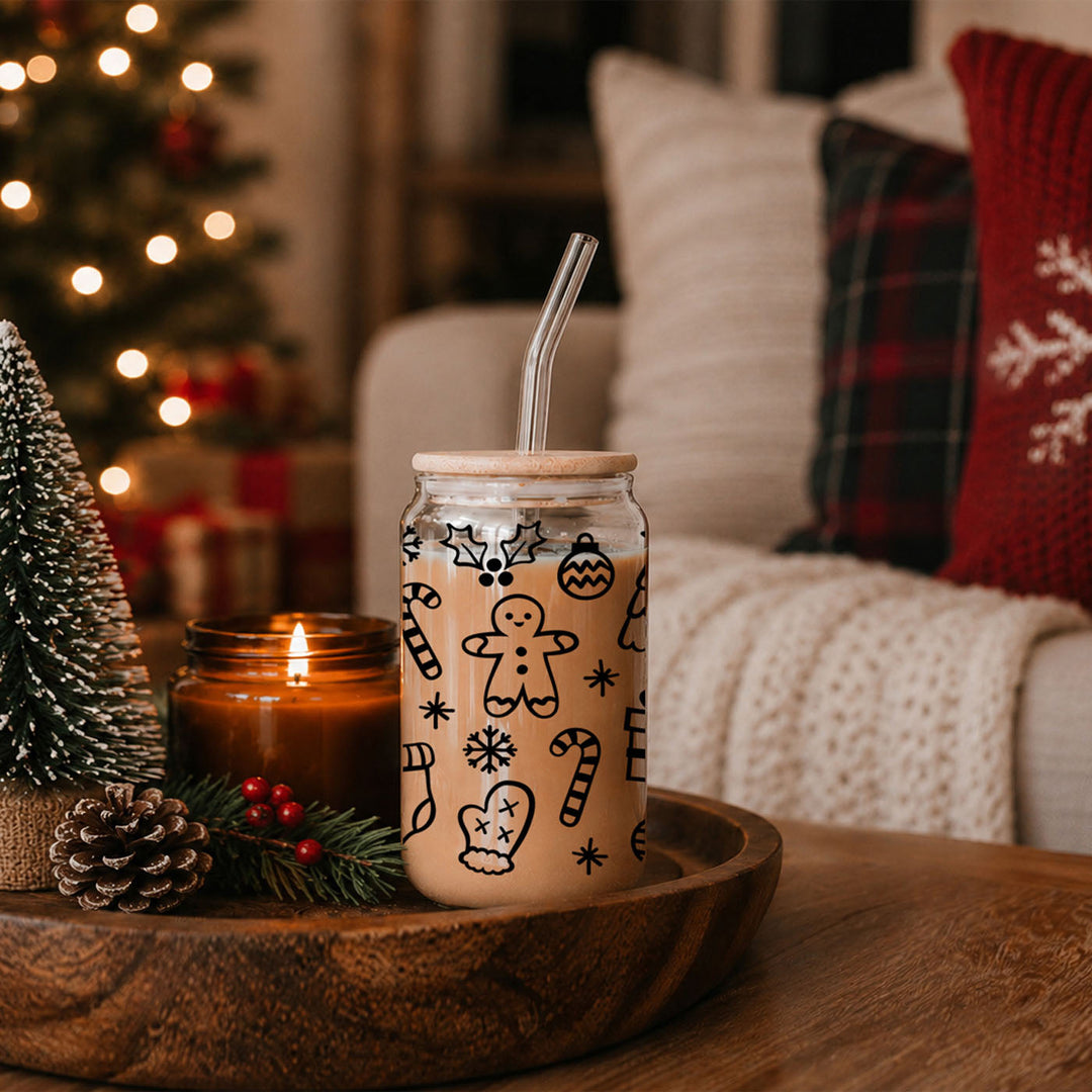 Christmas Variety Glass Tumbler 17oz Bamboo Lid Straws Holiday Fun Gifts for Her