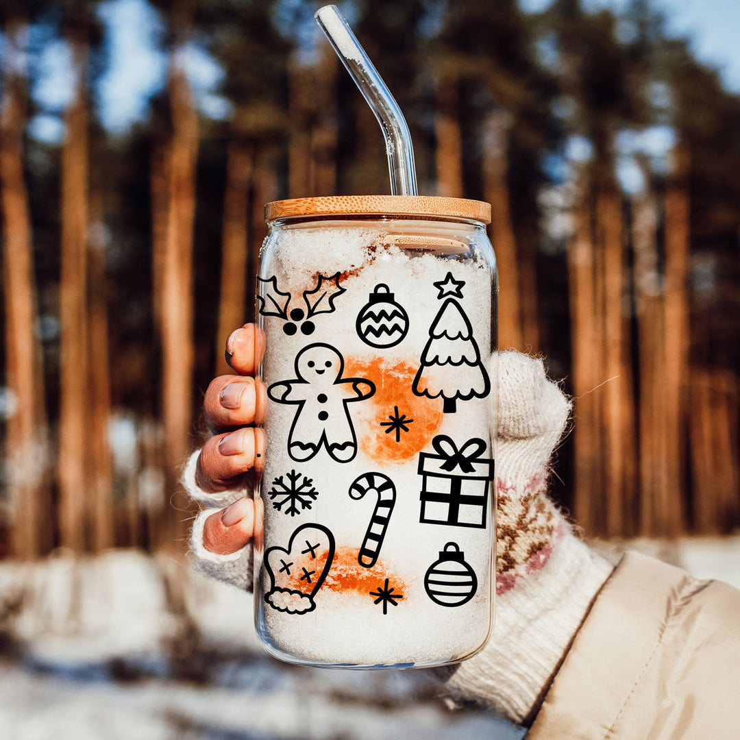 Christmas Variety Glass Tumbler 17oz Bamboo Lid Straws Holiday Fun Gifts for Her