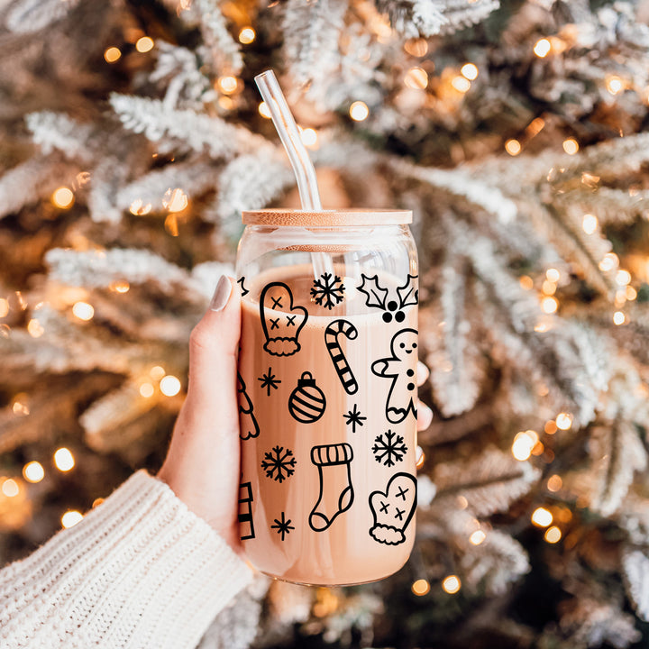Christmas Variety Glass Tumbler 17oz Bamboo Lid Straws Holiday Fun Gifts for Her