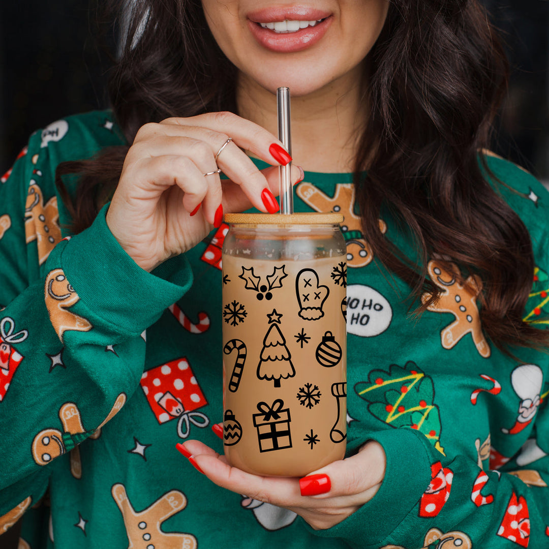 Christmas Variety Glass Tumbler 17oz Bamboo Lid Straws Holiday Fun Gifts for Her