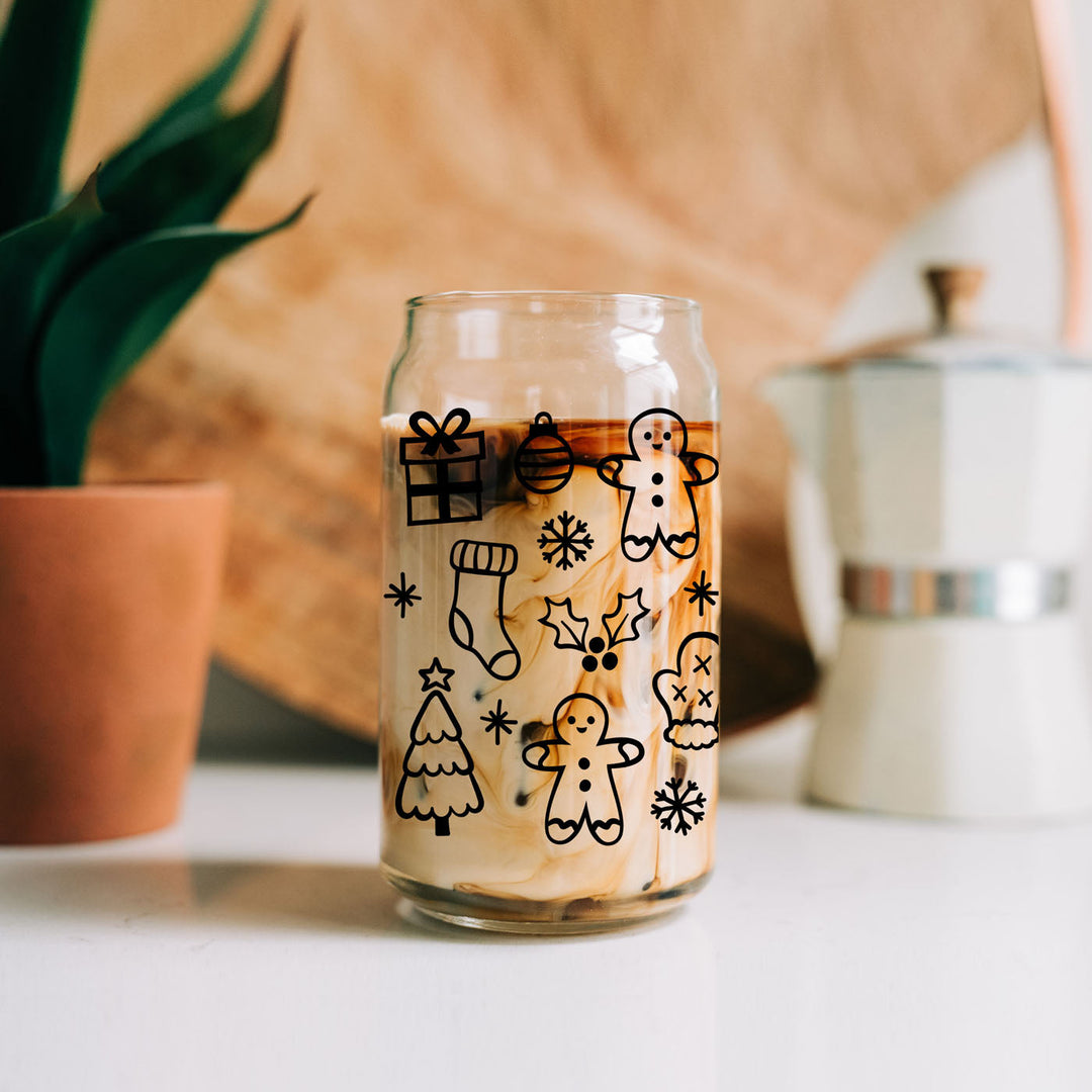 Christmas Variety Glass Tumbler 17oz Bamboo Lid Straws Holiday Fun Gifts for Her