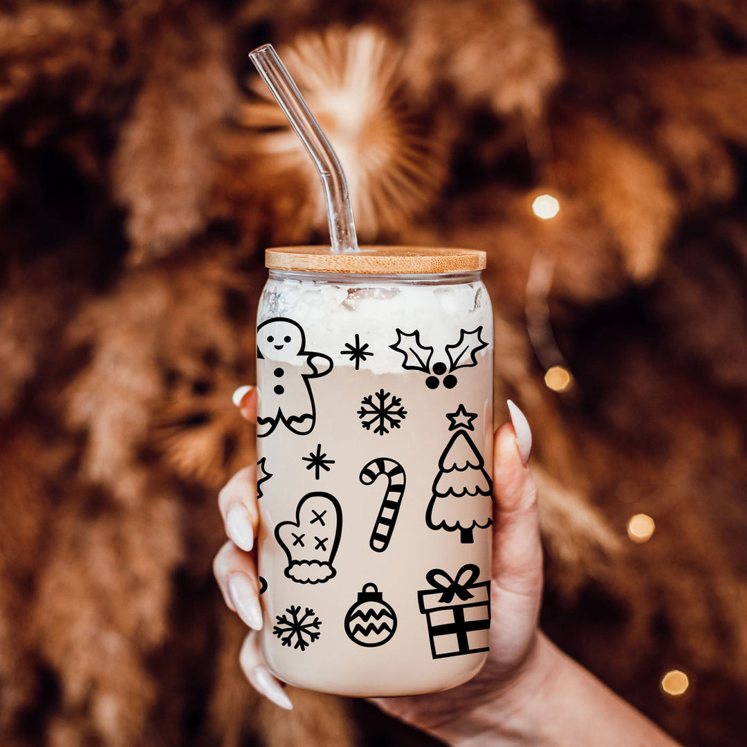 Christmas Variety Glass Tumbler 17oz Bamboo Lid Straws Holiday Fun Gifts for Her