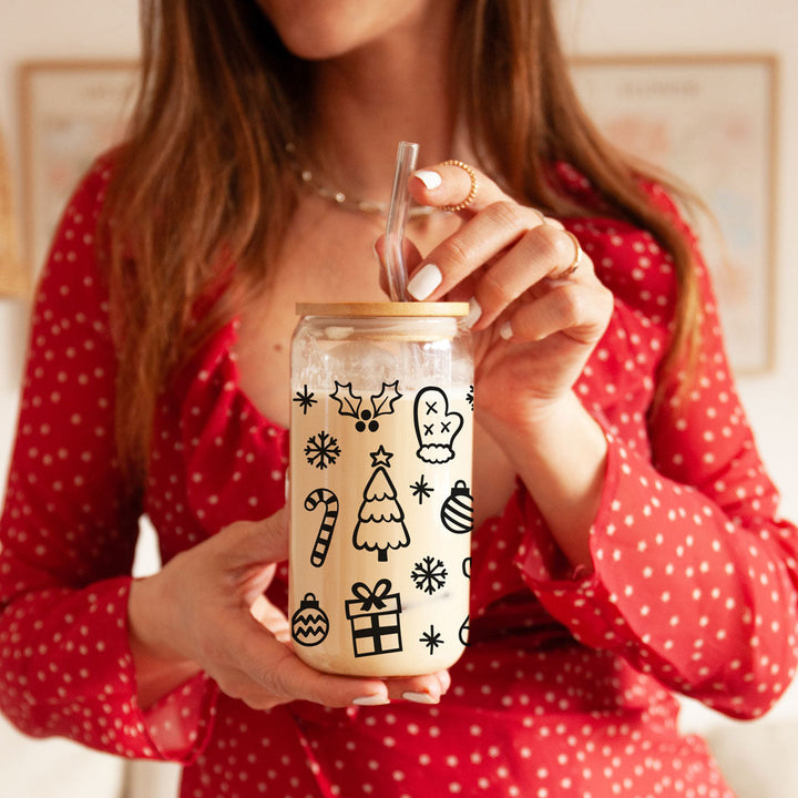 Christmas Variety Glass Tumbler 17oz Bamboo Lid Straws Holiday Fun Gifts for Her