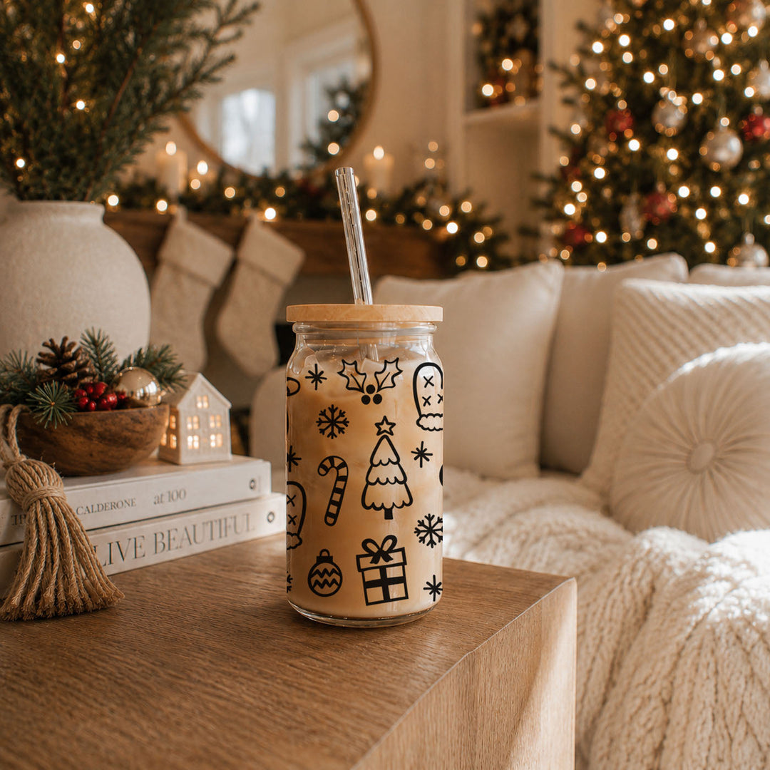 Christmas Variety Glass Tumbler 17oz Bamboo Lid Straws Holiday Fun Gifts for Her