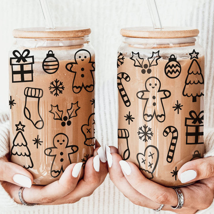 Christmas Variety Glass Tumbler 17oz Bamboo Lid Straws Holiday Fun Gifts for Her