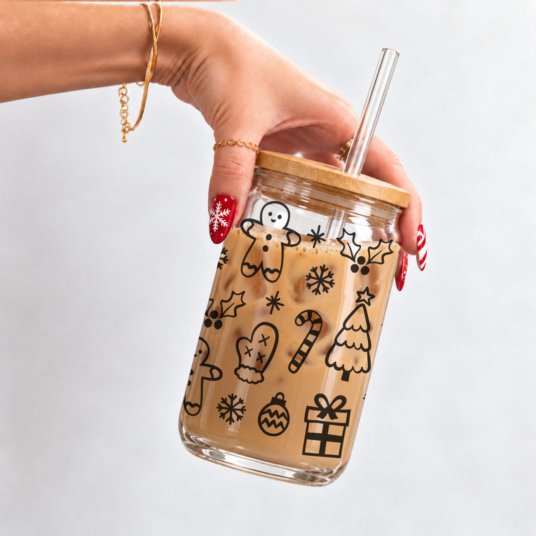 Christmas Variety Glass Tumbler 17oz Bamboo Lid Straws Holiday Fun Gifts for Her
