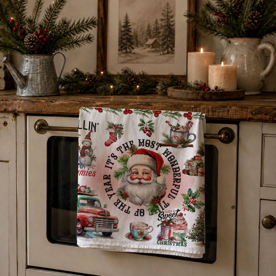 Vintage Christmas Flour Sack Cotton Kitchen Tea Towel Holiday Decor Great Gifts