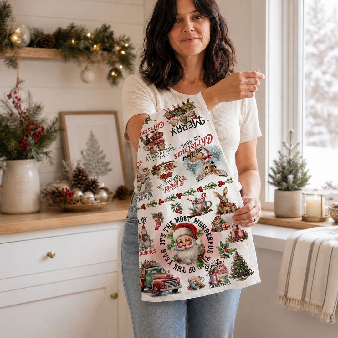 Vintage Christmas Flour Sack Cotton Kitchen Tea Towel Holiday Decor Great Gifts