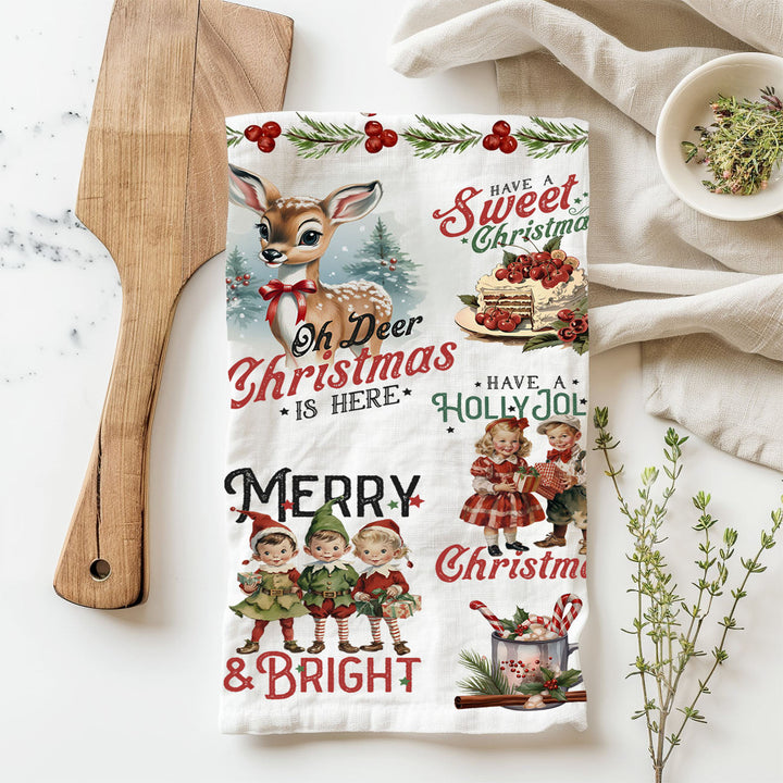 Vintage Christmas Flour Sack Cotton Kitchen Tea Towel Holiday Decor Great Gifts