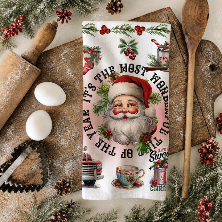 Vintage Christmas Flour Sack Cotton Kitchen Tea Towel Holiday Decor Great Gifts
