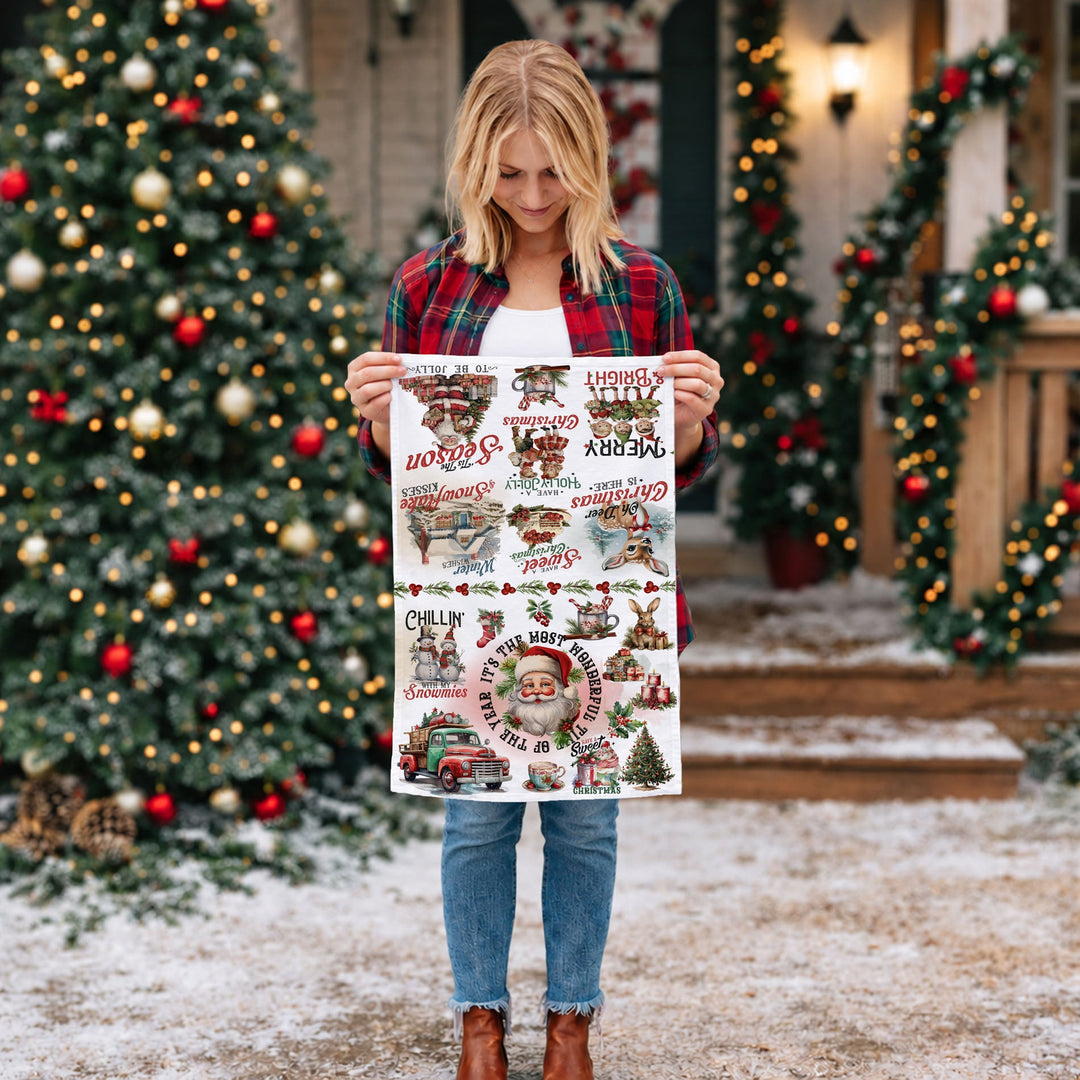 Vintage Christmas Flour Sack Cotton Kitchen Tea Towel Holiday Decor Great Gifts