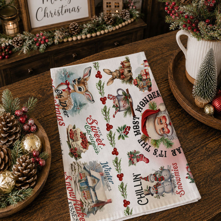 Vintage Christmas Flour Sack Cotton Kitchen Tea Towel Holiday Decor Great Gifts