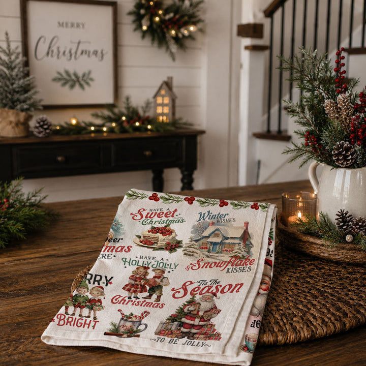 Vintage Christmas Flour Sack Cotton Kitchen Tea Towel Holiday Decor Great Gifts