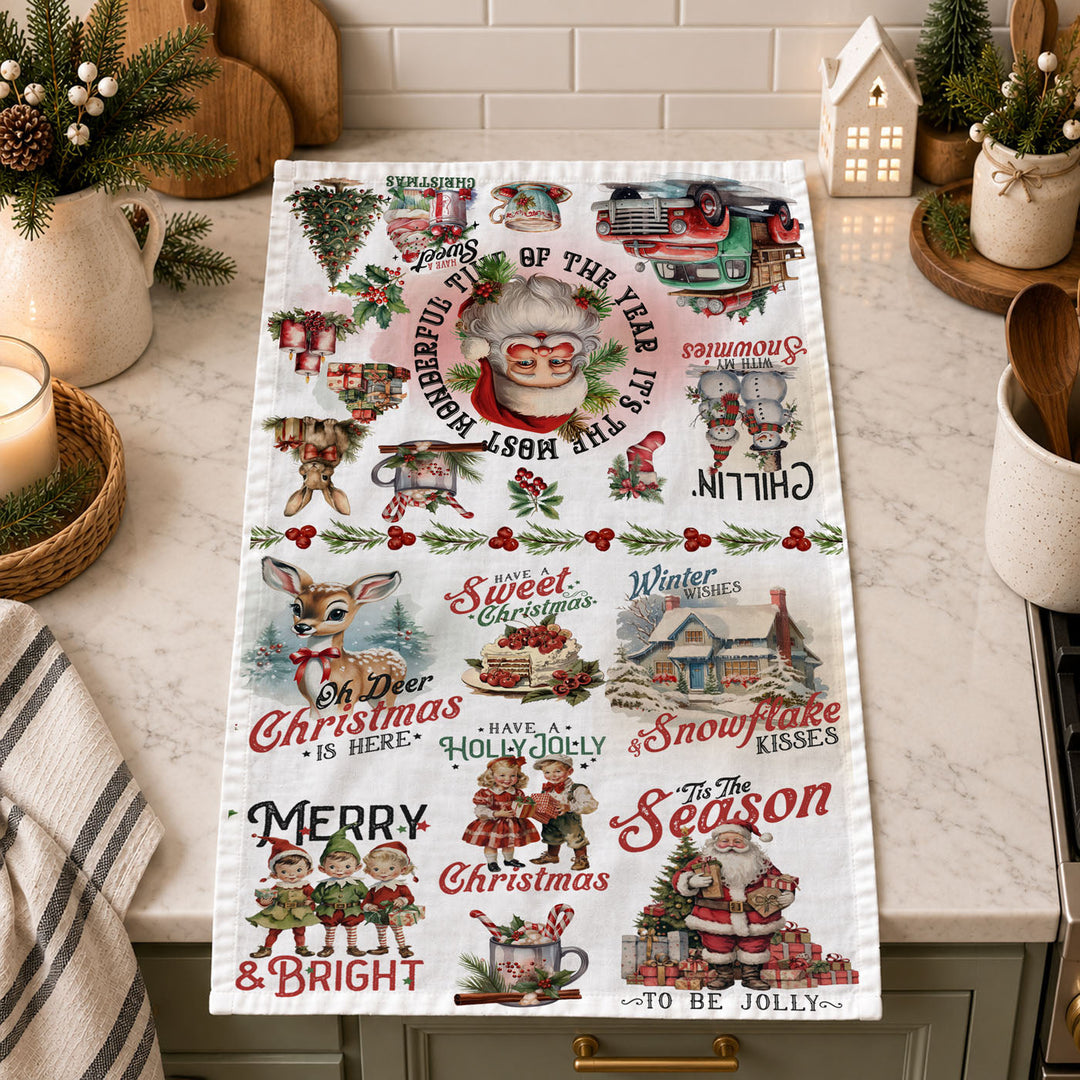 Vintage Christmas Flour Sack Cotton Kitchen Tea Towel Holiday Decor Great Gifts