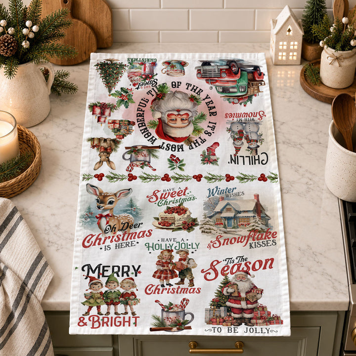Vintage Christmas Flour Sack Cotton Kitchen Tea Towel Holiday Decor Great Gifts