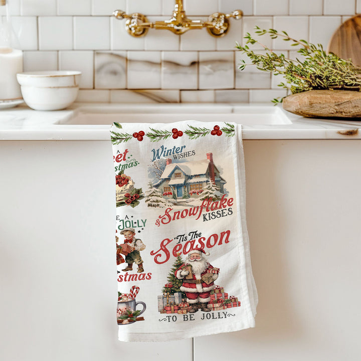 Vintage Christmas Flour Sack Cotton Kitchen Tea Towel Holiday Decor Great Gifts