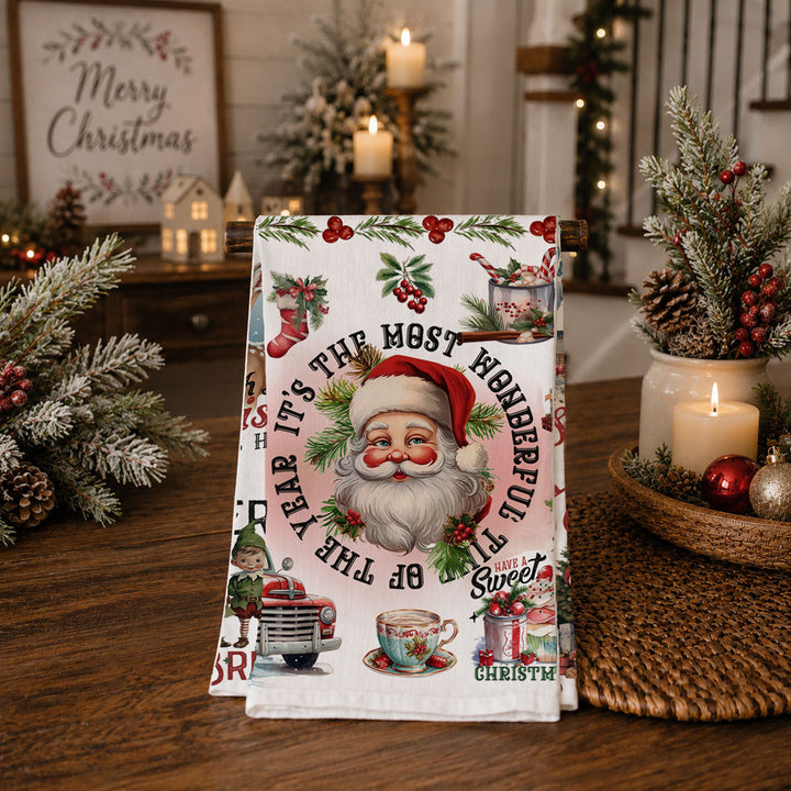 Vintage Christmas Flour Sack Cotton Kitchen Tea Towel Holiday Decor Great Gifts