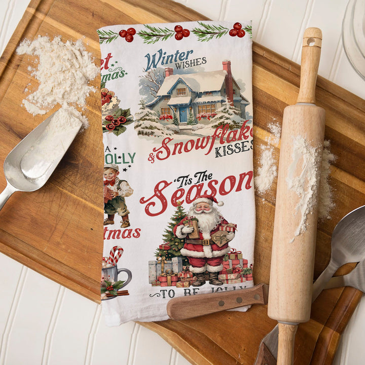 Vintage Christmas Flour Sack Cotton Kitchen Tea Towel Holiday Decor Great Gifts