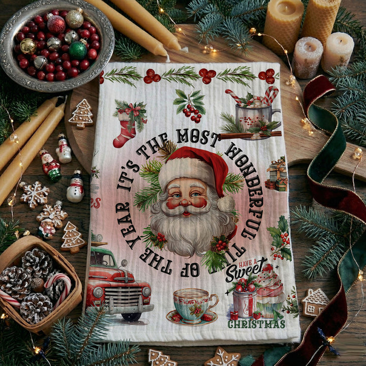 Vintage Christmas Flour Sack Cotton Kitchen Tea Towel Holiday Decor Great Gifts