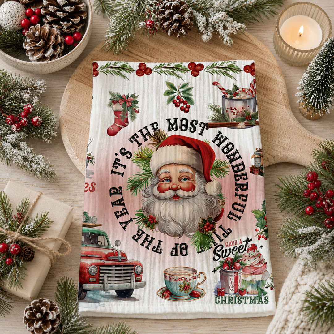 Vintage Christmas Flour Sack Cotton Kitchen Tea Towel Holiday Decor Great Gifts