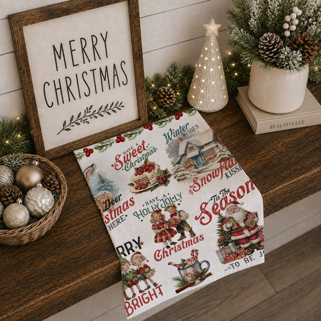 Vintage Christmas Flour Sack Cotton Kitchen Tea Towel Holiday Decor Great Gifts