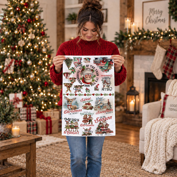 Vintage Christmas Flour Sack Cotton Kitchen Tea Towel Holiday Decor Great Gifts