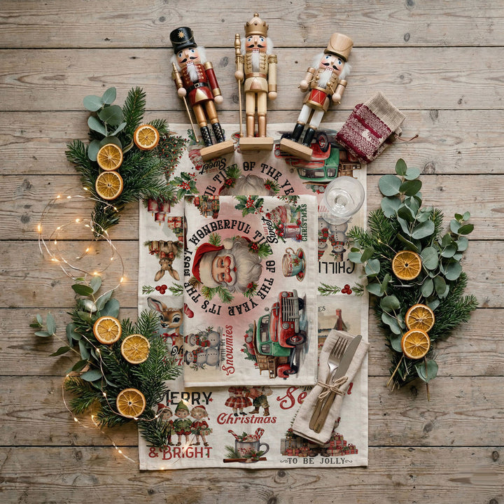 Vintage Christmas Flour Sack Cotton Kitchen Tea Towel Holiday Decor Great Gifts