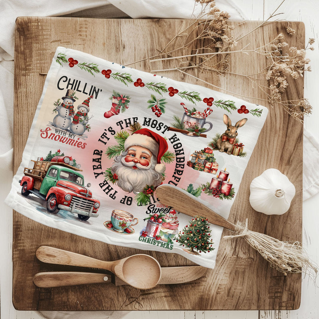 Vintage Christmas Flour Sack Cotton Kitchen Tea Towel Holiday Decor Great Gifts