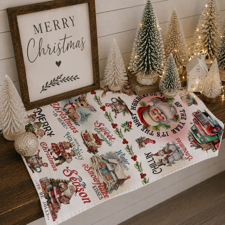 Vintage Christmas Flour Sack Cotton Kitchen Tea Towel Holiday Decor Great Gifts
