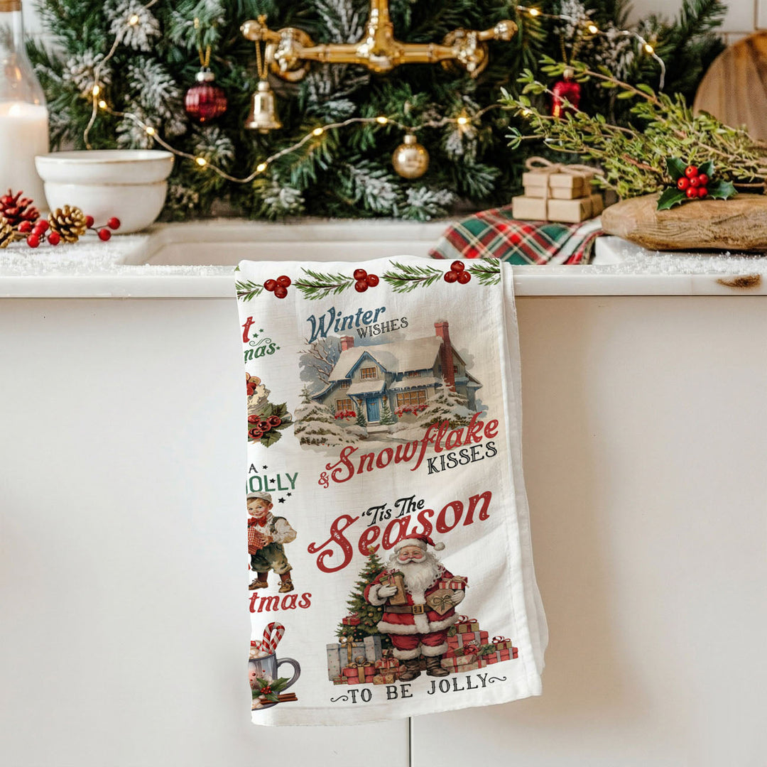 Vintage Christmas Flour Sack Cotton Kitchen Tea Towel Holiday Decor Great Gifts