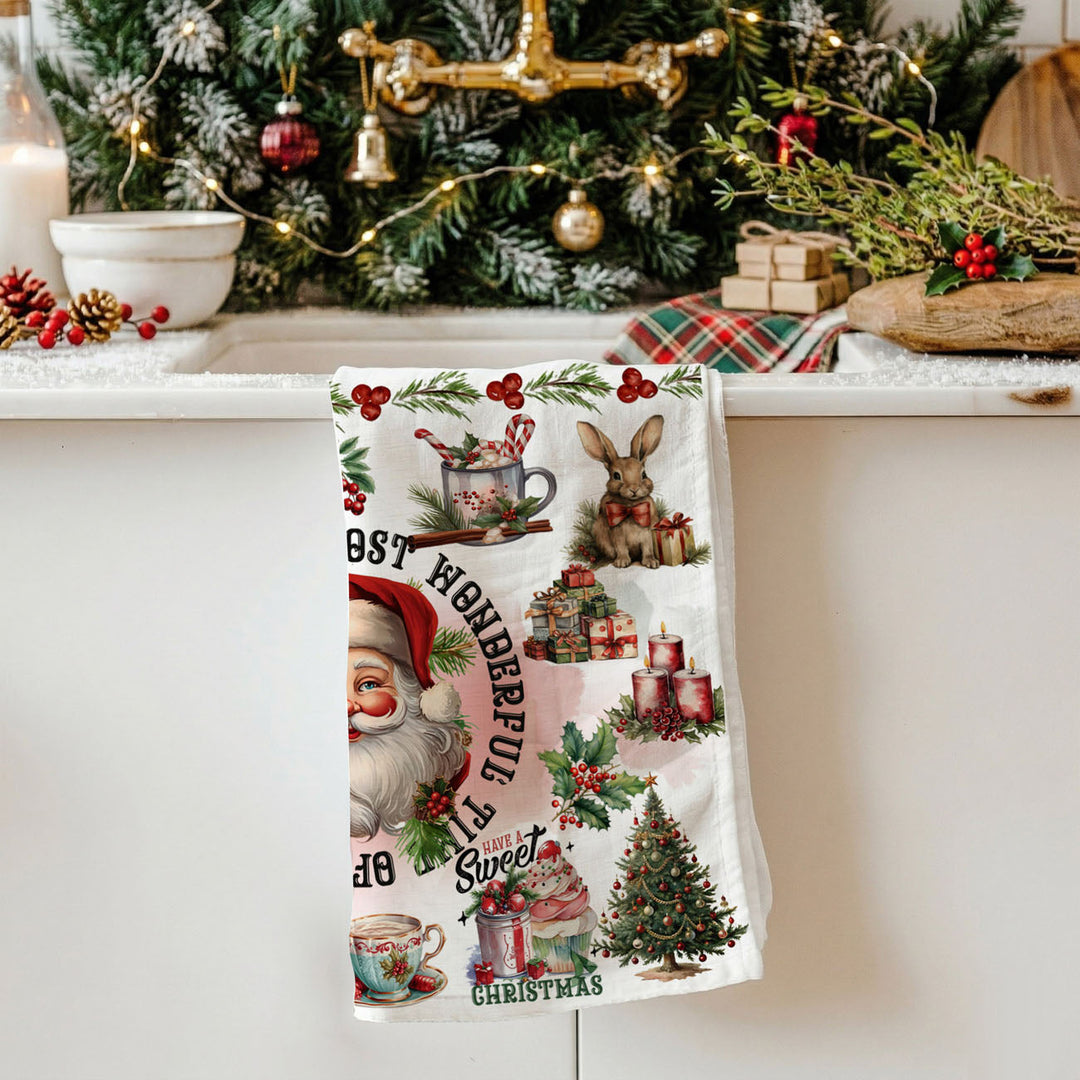 Vintage Christmas Flour Sack Cotton Kitchen Tea Towel Holiday Decor Great Gifts