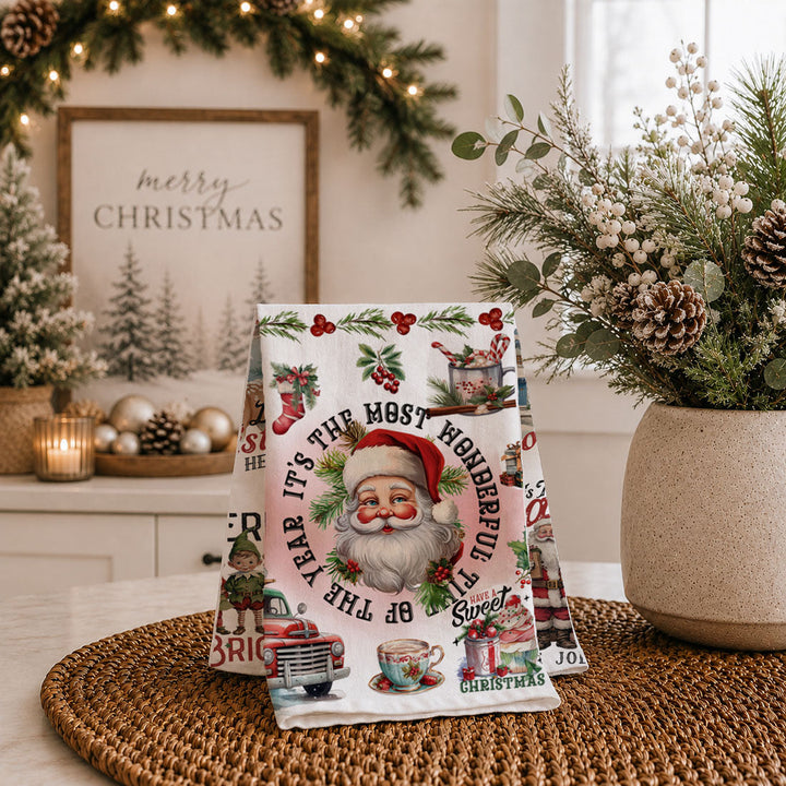 Vintage Christmas Flour Sack Cotton Kitchen Tea Towel Holiday Decor Great Gifts