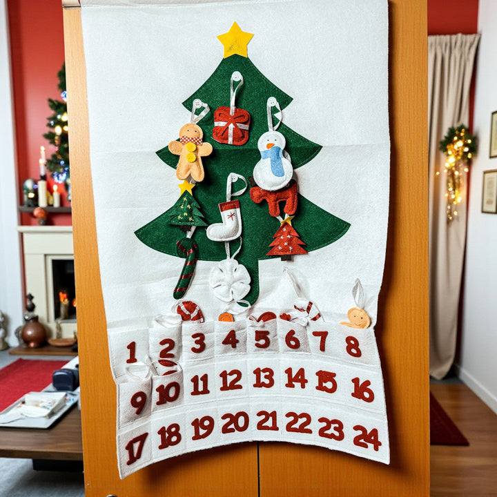 Felt Christmas Advent Calendar Reusable Holiday Countdown Decor Fun Holiday Gift