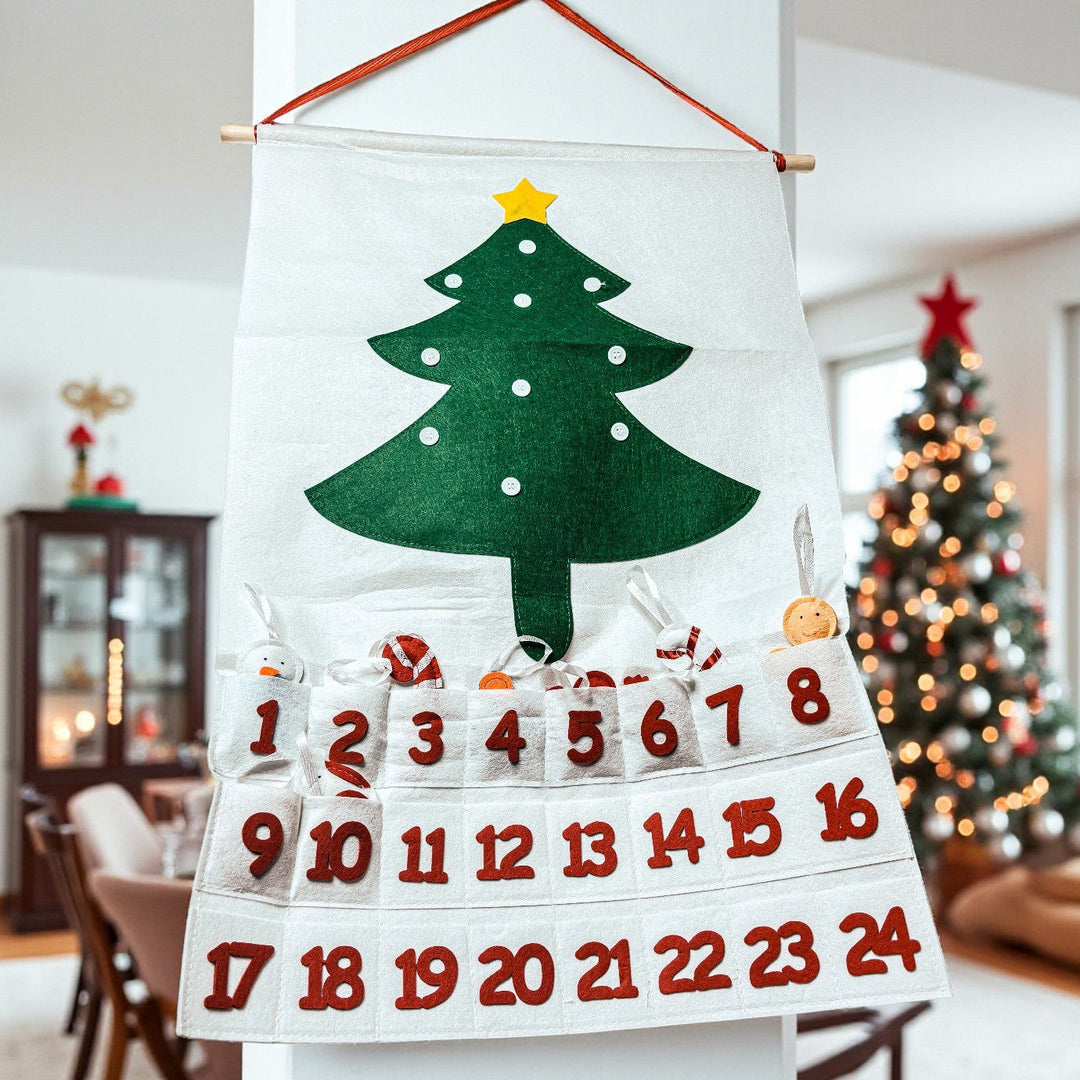 Felt Christmas Advent Calendar Reusable Holiday Countdown Decor Fun Holiday Gift