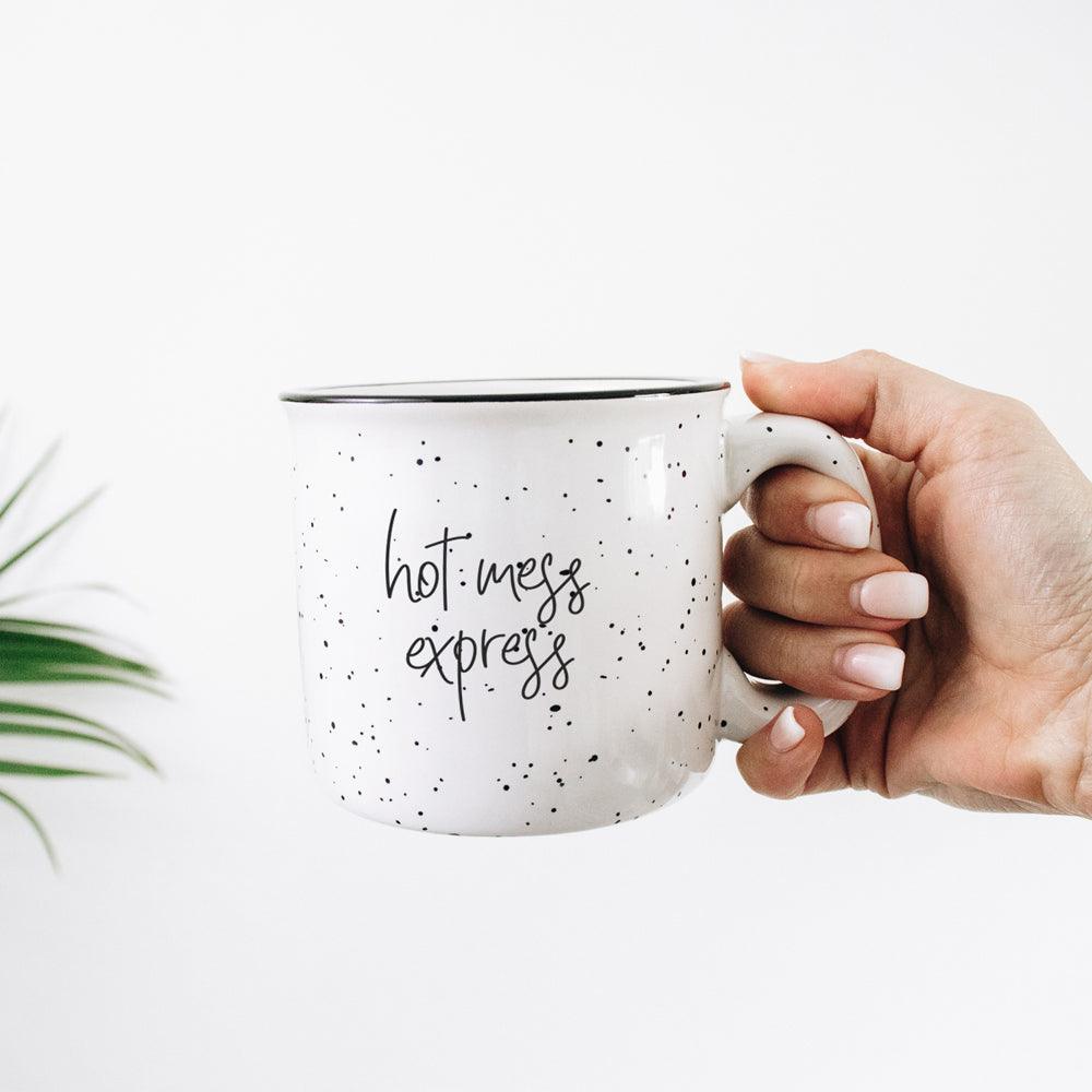 Hot Mess Express Ceramic Coffee Mug 15oz Black Rim Fun Gift for Family &amp; Friends