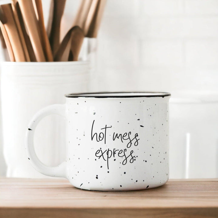 Hot Mess Express Ceramic Coffee Mug 15oz Black Rim Fun Gift for Family &amp; Friends