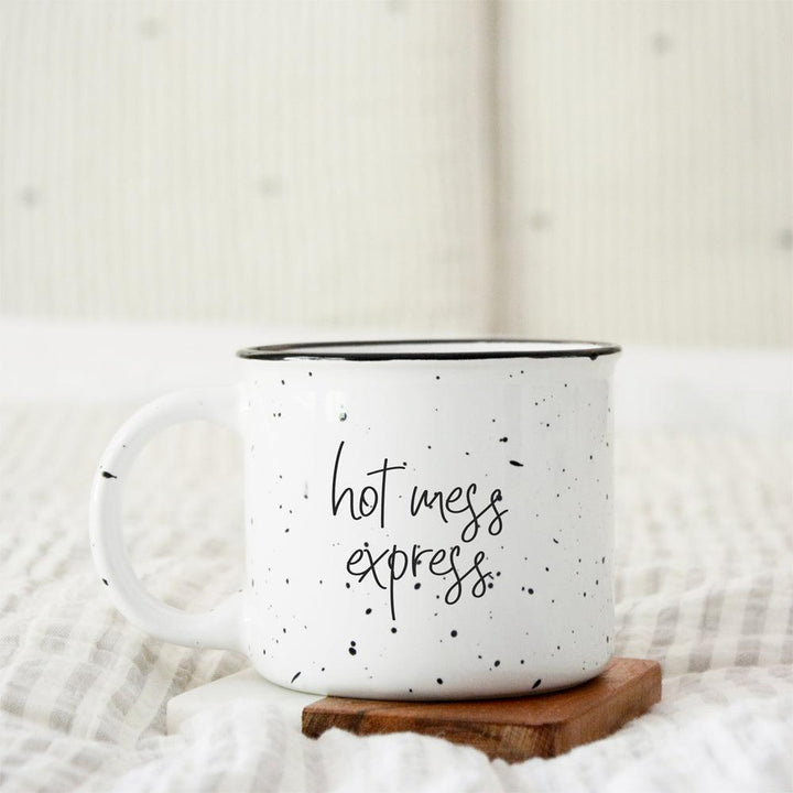Hot Mess Express Ceramic Coffee Mug 15oz Black Rim Fun Gift for Family &amp; Friends