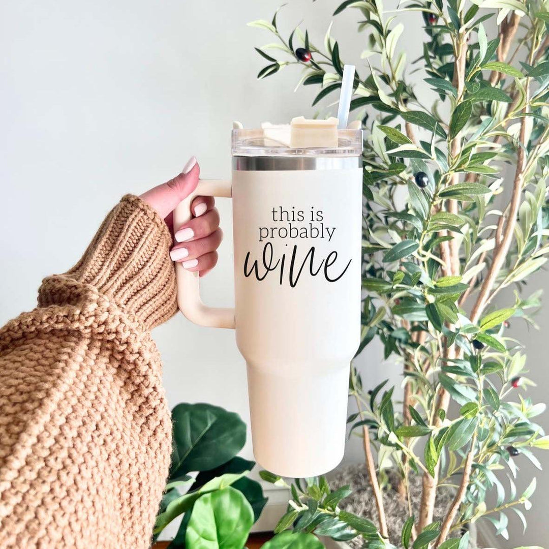 Probably Wine Insulated Tumbler 40oz Handle Lid Straw Cheeky Gift for Friends